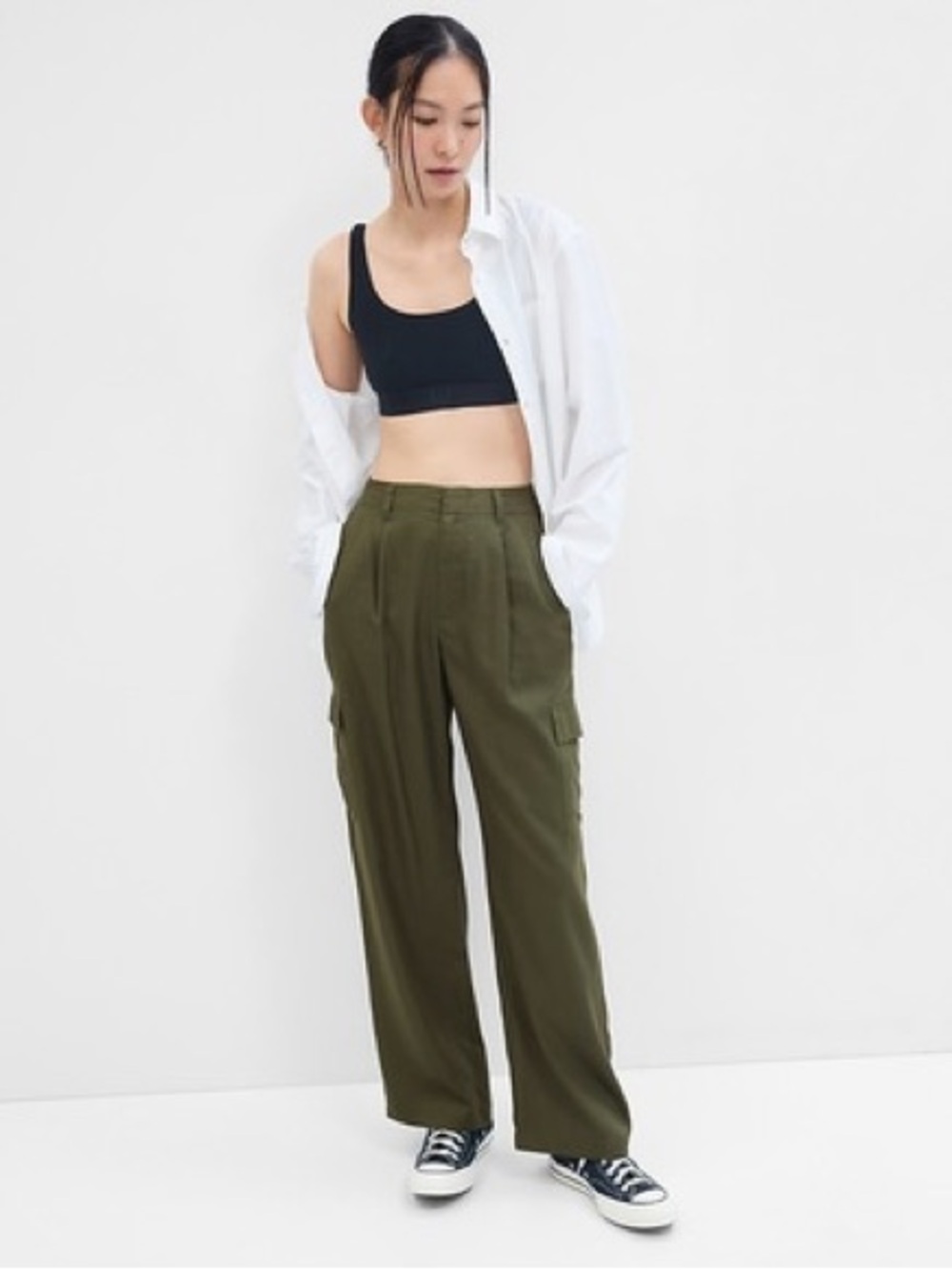 Gap Factory Dressy TENCEL™ Pleated Cargo Trousers, Deep Green size 0